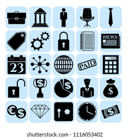 Set of 25 business high quality icons or symbols. Collection. Flat design. Vector Illustration.