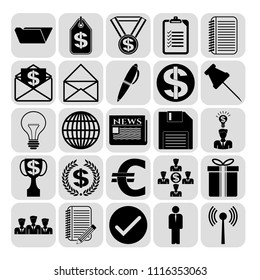 Set of 25 business high quality symbols or icons. Collection. Detailed design. Vector Illustration.
