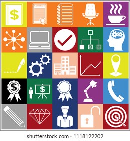 Set of 25 business high quality symbols. Collection. Flat design. Vector Illustration.