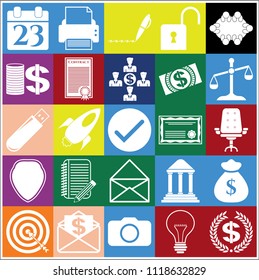 Set of 25 business high quality icons or symbols. Collection. Amazing desing. Vector Illustration.