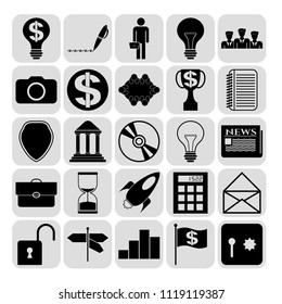 Set of 25 business high quality symbols or icons. Collection. Detailed design. Vector Illustration.