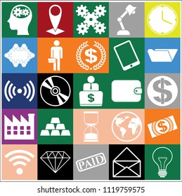 Set of 25 business high quality icons. Collection. Flat design. Vector Illustration.