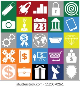 Set of 25 business high quality icons or symbols. Collection. Detailed design. Vector Illustration.