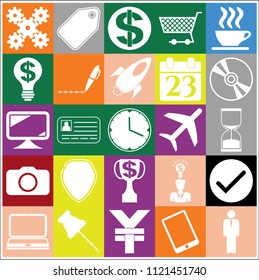 Set of 25 business high quality icons or symbols. Collection. Detailed design. Vector Illustration.