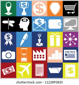 Set of 25 business high quality symbols. Collection. Flat design. Vector Illustration.