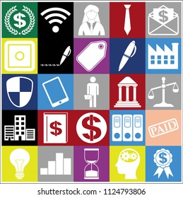 Set of 25 business high quality icons or symbols. Collection. Flat design. Vector Illustration.