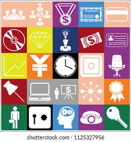 Set of 25 business high quality symbols. Collection. Flat design. Vector Illustration.