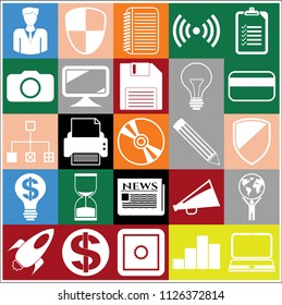 Set of 25 business high quality icons or symbols. Collection. Flat design. Vector Illustration.
