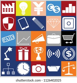 Set of 25 business high quality symbols. Collection. Flat design. Vector Illustration.