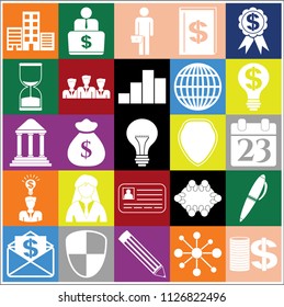 Set of 25 business high quality symbols or icons. Collection. Amazing desing. Vector Illustration.