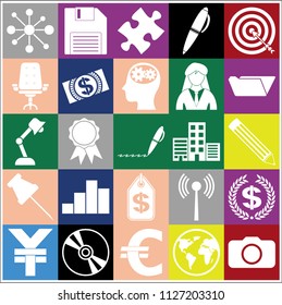 Set of 25 business high quality icons or symbols. Collection. Detailed design. Vector Illustration.