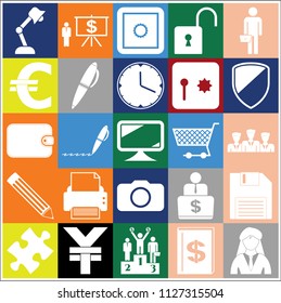 Set of 25 business high quality icons or symbols. Collection. Flat design. Vector Illustration.