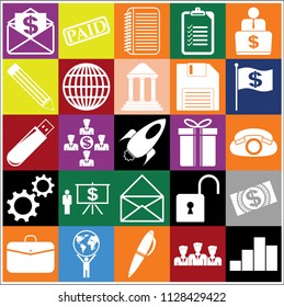 Set of 25 business high quality symbols. Collection. Flat design. Vector Illustration.