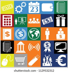 Set of 25 business high quality symbols or icons. Collection. Amazing desing. Vector Illustration.
