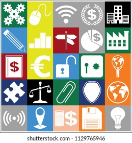 Set of 25 business high quality icons or symbols. Collection. Flat design. Vector Illustration.