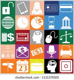 Set of 25 business high quality icons or symbols. Collection. Detailed design. Vector Illustration.