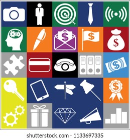 Set of 25 business high quality icons or symbols. Collection. Flat design. Vector Illustration.