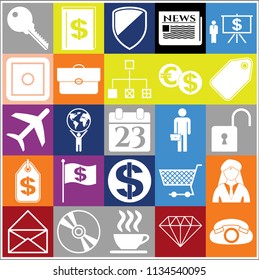 Set of 25 business high quality icons or symbols. Collection. Detailed design. Vector Illustration.