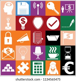 Set of 25 business high quality symbols. Collection. Flat design. Vector Illustration.