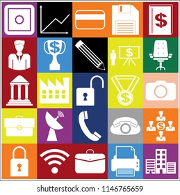 Set of 25 business high quality symbols or icons. Collection. Flat design. Vector Illustration.