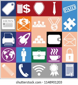 Set of 25 business high quality icons or symbols. Collection. Detailed design. Vector Illustration.