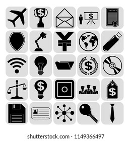 Set of 25 business high quality symbols or icons. Collection. Flat design. Vector Illustration.