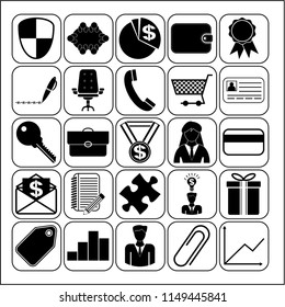Set of 25 business high quality icons or symbols. Collection. Detailed design. Vector Illustration.