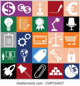 Set of 25 business high quality icons or symbols. Collection. Flat design. Vector Illustration.