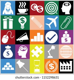 Set of 25 business high quality icons or symbols. Collection. Flat design. Vector Illustration.