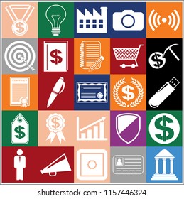 Set of 25 business high quality symbols. Collection. Flat design. Vector Illustration.