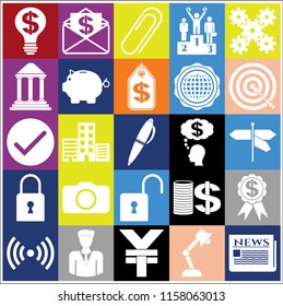 Set of 25 business high quality symbols or icons. Collection. Amazing desing. Vector Illustration.