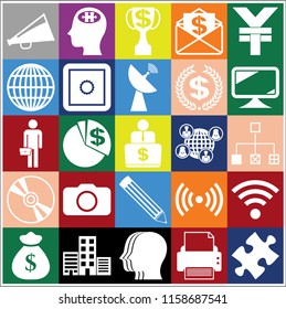 Set of 25 business high quality symbols or icons. Collection. Flat design. Vector Illustration.