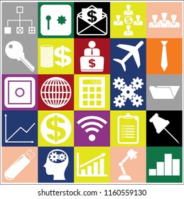 Set of 25 business high quality icons or symbols. Collection. Detailed design. Vector Illustration.