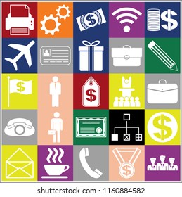 Set of 25 business high quality icons or symbols. Collection. Flat design. Vector Illustration.