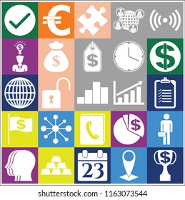 Set of 25 business high quality symbols or icons. Collection. Flat design. Vector Illustration.