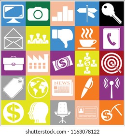 Set of 25 business high quality icons or symbols. Collection. Flat design. Vector Illustration.