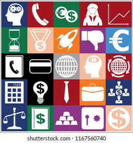 Set of 25 business high quality icons or symbols. Collection. Flat design. Vector Illustration.