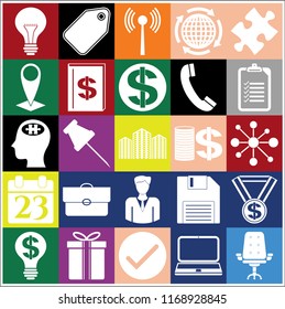 Set of 25 business high quality icons or symbols. Collection. Flat design. Vector Illustration.
