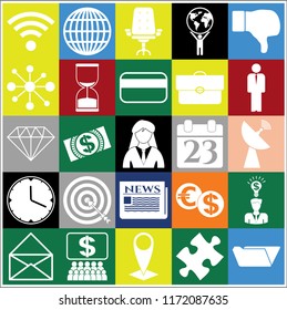 Set of 25 business high quality symbols or icons. Collection. Flat design. Vector Illustration.