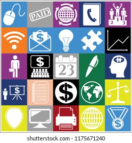 Set of 25 business high quality symbols or icons. Collection. Detailed design. Vector Illustration.