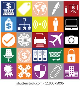 Set of 25 business high quality symbols. Collection. Flat design. Vector Illustration.