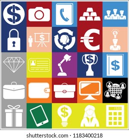 Set of 25 business high quality symbols or icons. Collection. Flat design. Vector Illustration.
