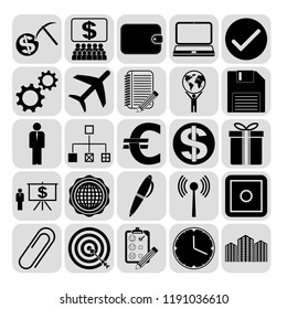 Set of 25 business high quality icons or symbols. Collection. Flat design. Vector Illustration.