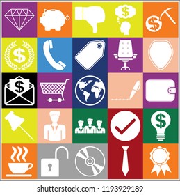 Set of 25 business high quality icons or symbols. Collection. Flat design. Vector Illustration.