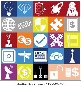 Set of 25 business high quality icons or symbols. Collection. Flat design. Vector Illustration.