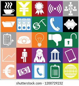 Set of 25 business high quality icons or symbols. Collection. Flat design. Vector Illustration.