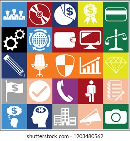 Set of 25 business high quality symbols. Collection. Flat design. Vector Illustration.