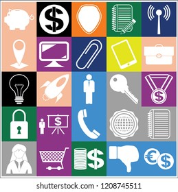 Set of 25 business high quality symbols. Collection. Flat design. Vector Illustration.