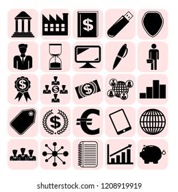 Set of 25 business high quality icons or symbols. Collection. Detailed design. Vector Illustration.