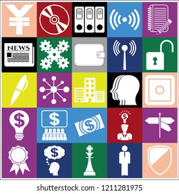Set of 25 business high quality symbols. Collection. Flat design. Vector Illustration.